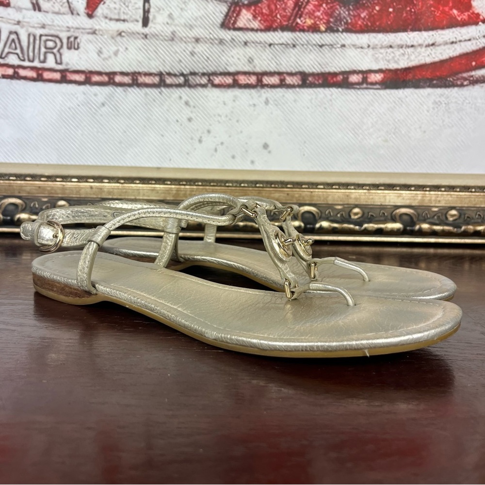 Coach Thong 'Jessica' Sandal Size 9.5 Champagne Silver Ankle Wrap Shoe